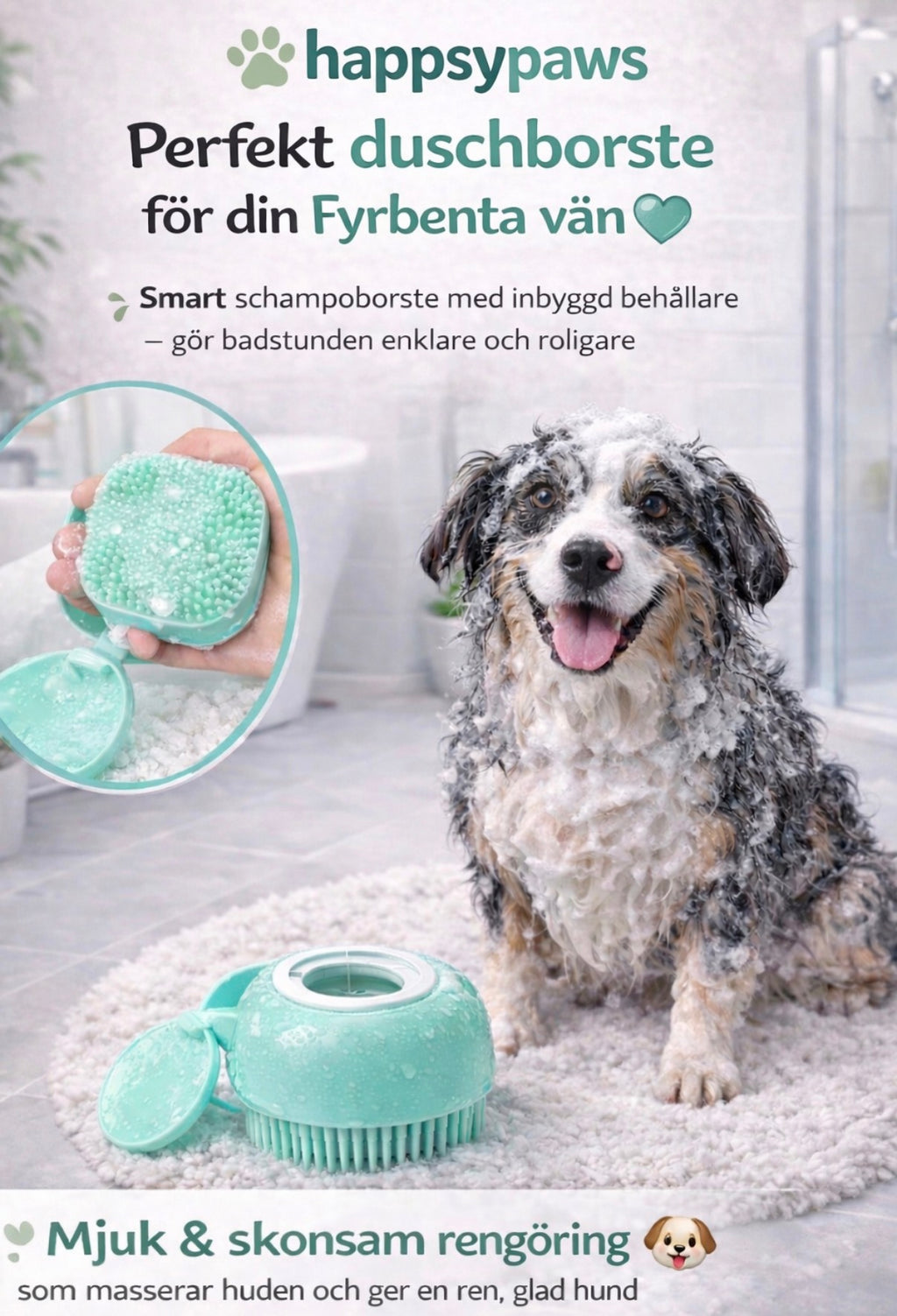 Smart duschborste - Med inbyggd schampobehållare🐾