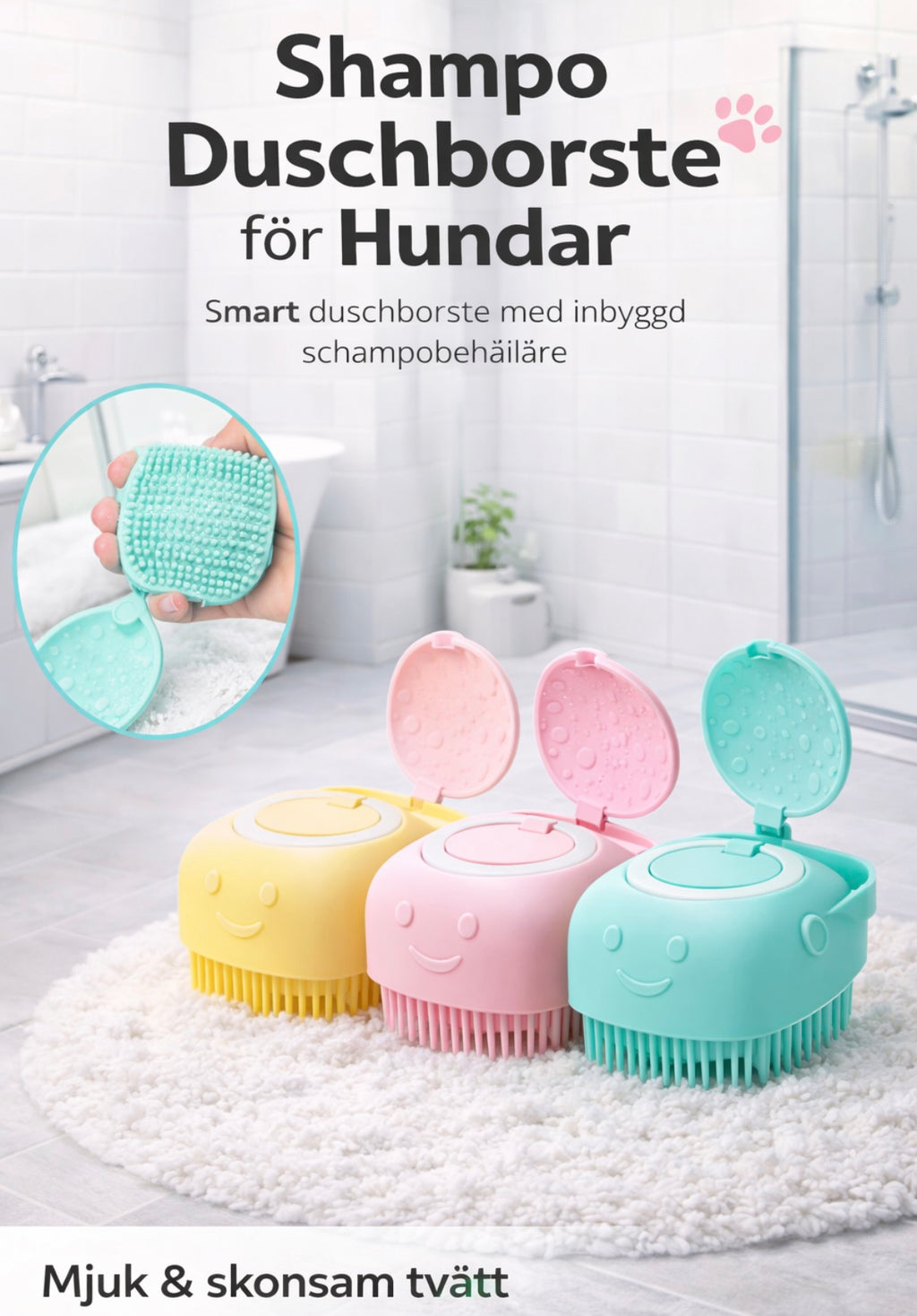 Smart duschborste - Med inbyggd schampobehållare🐾